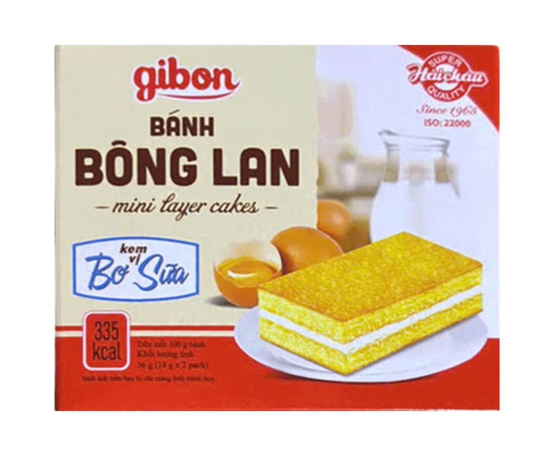 Bánh bông lan HẢI CHÂU Gibon kem vị bơ sữa hộp 36g (2 gói x 18g)