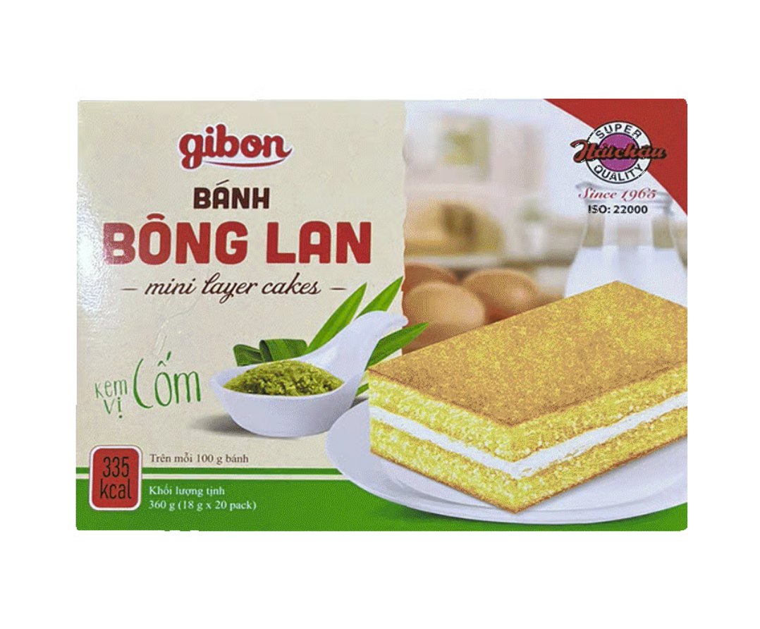 Bánh bông lan HẢI CHÂU Gibon kem vị cốm hộp 360g