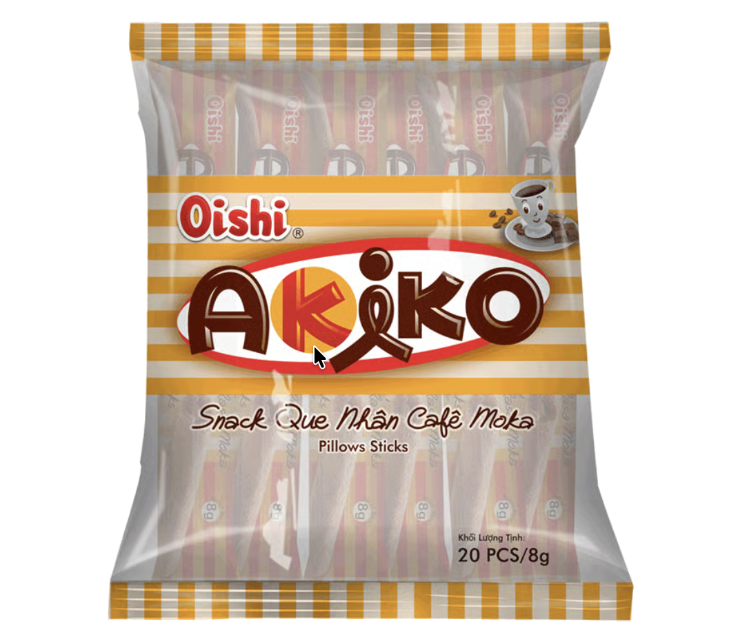 Snack AKIKO OISHI nhân cafe moka 20 que gói 160g
