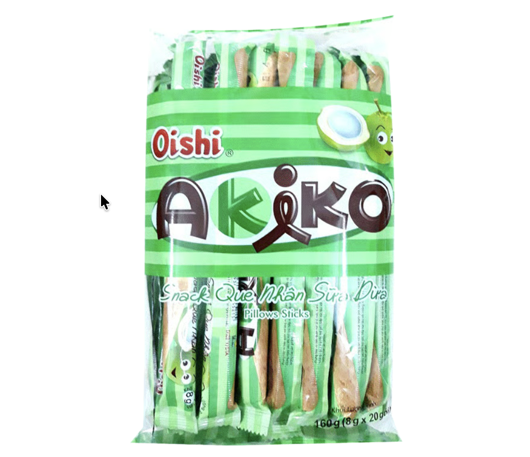 Snack AKIKO OISHI nhân sữa dừa 20 que gói 160g