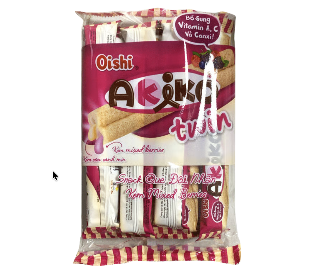 Snack que đôi OISHI Akiko nhân kem mixed berries gói 140g