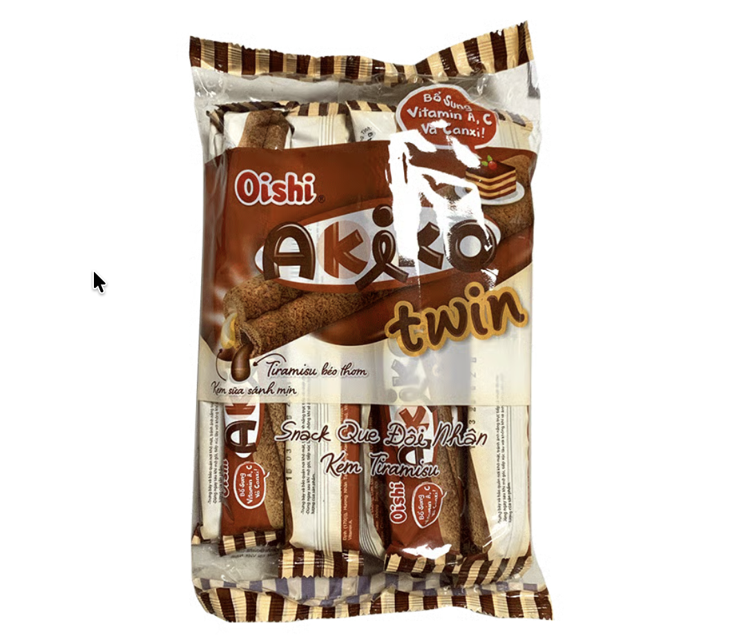 Snack que đôi OISHI Akiko nhân kem tiramisu gói 140g