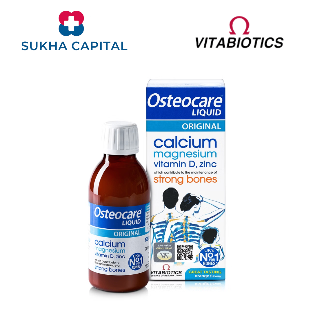 Vitabiotics Osteocare Liquid Siro Canxi nước bổ sung D3, Kẽm, UK (200ml tem)