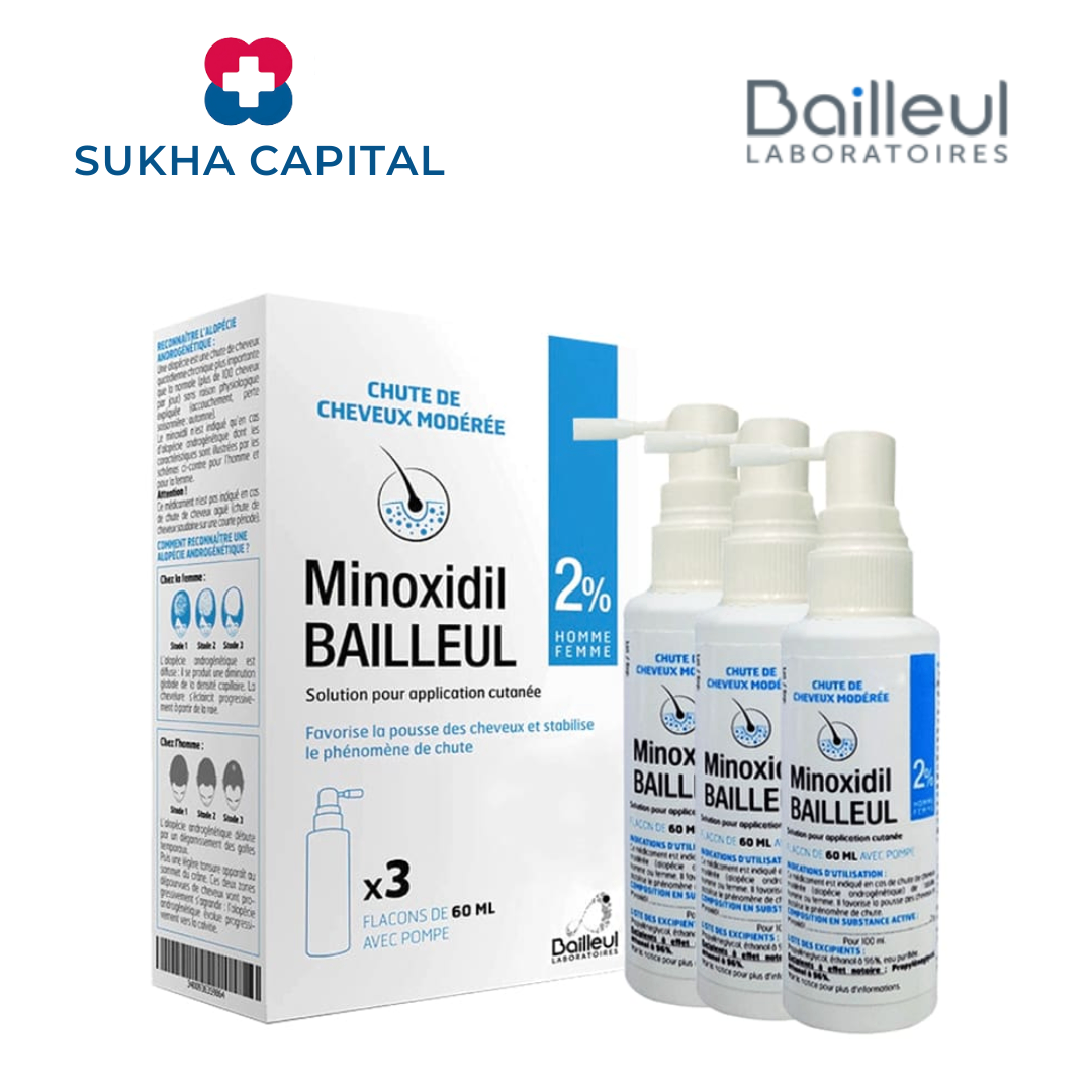 (3 LỌ) Minoxidil Bailleul 2% Xịt mọc tóc, Pháp (60ml)