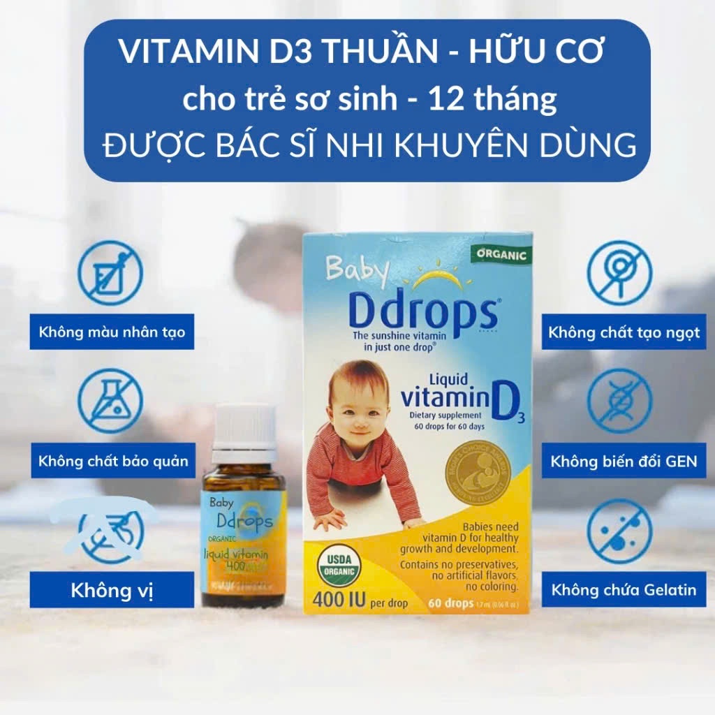 Baby Ddrops Liquid Vitamin D3 400IU D3 tinh khiết bản Mỹ (90 giọt)