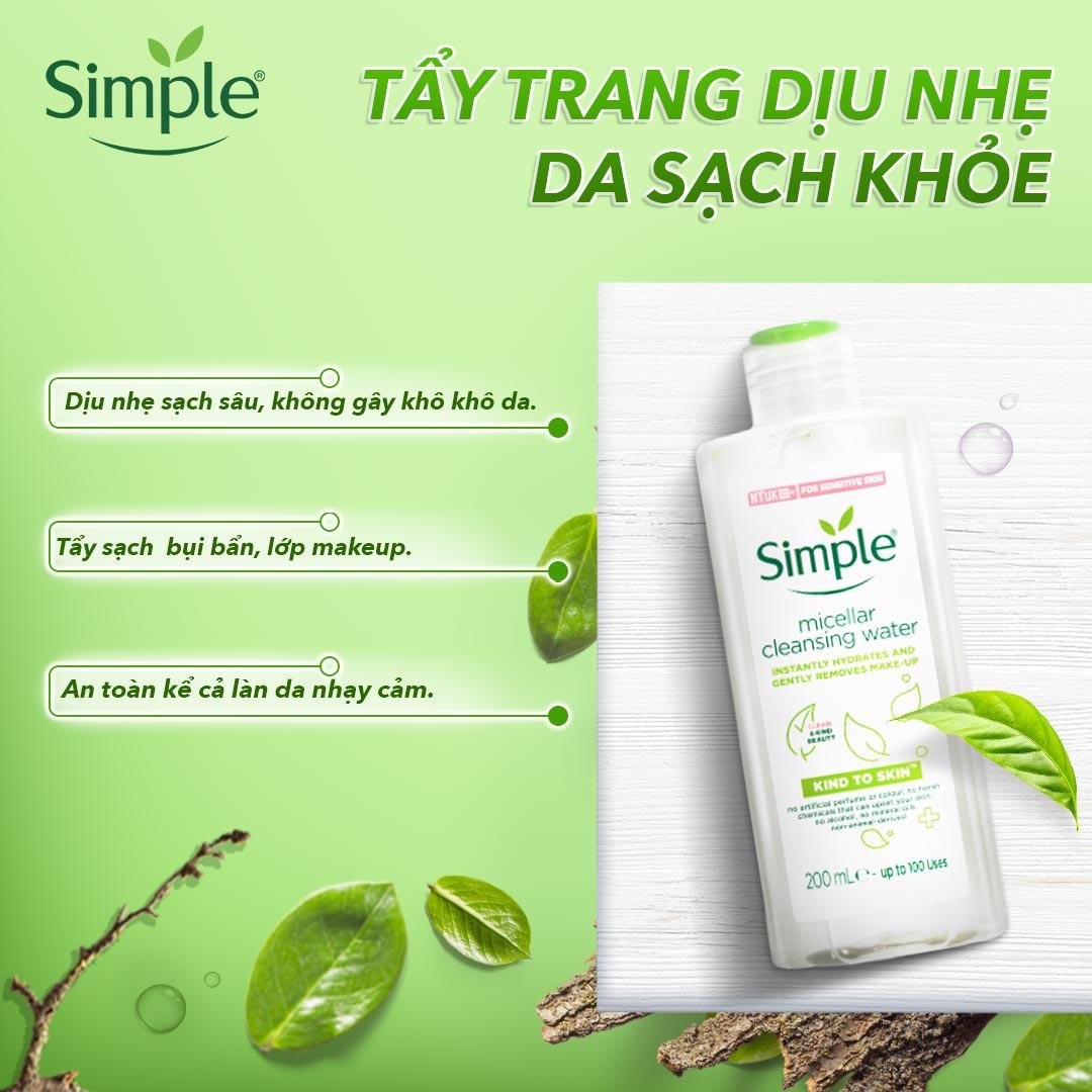 Simple Micellar Cleansing Water Nước tẩy trang, Anh Quốc (200ml)