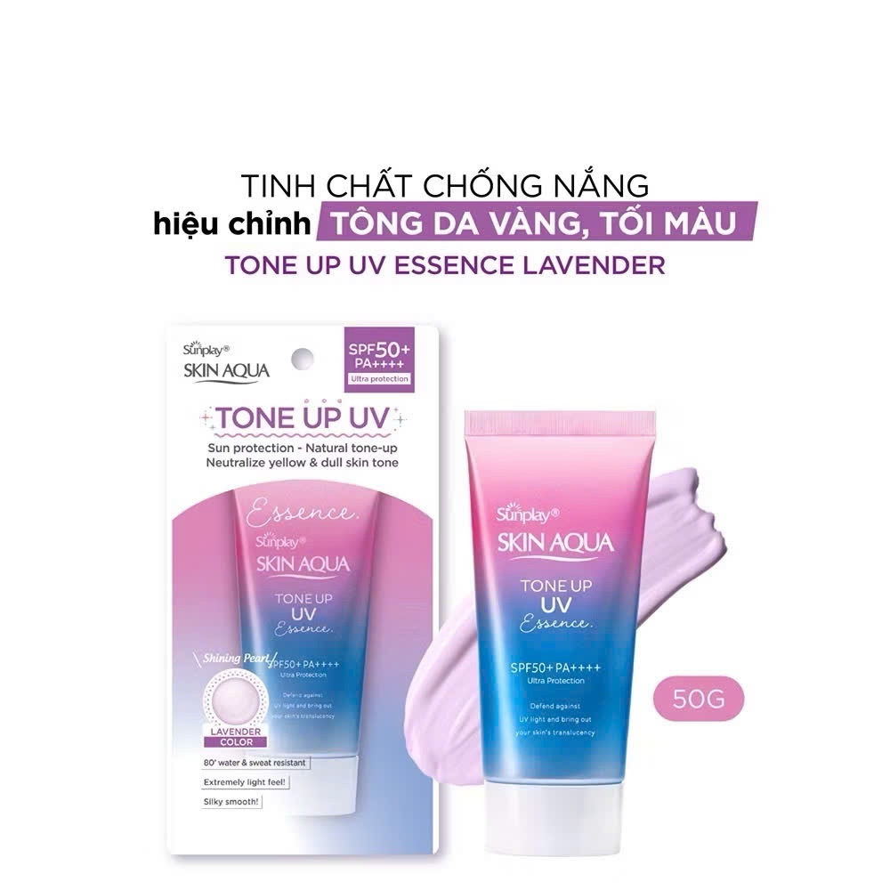 Skin Aqua Tone up UV Essence Kem chống nắng màu Tím cho da thường, Nhật Bản (80g)