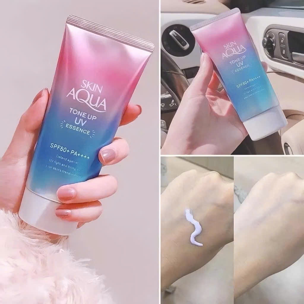 Skin Aqua Tone up UV Essence Kem chống nắng màu Tím cho da thường, Nhật Bản (80g)