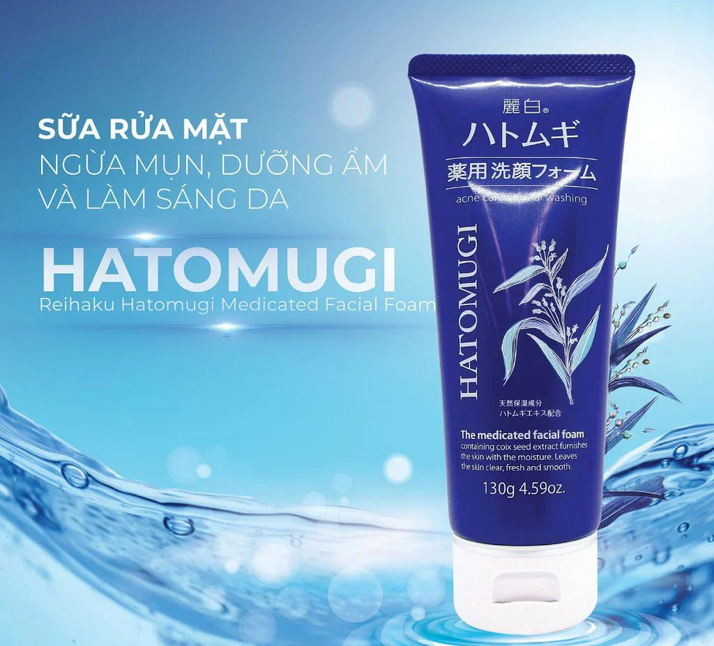 Hatomugi Cleansing Foam sữa rửa mặt ngừa mụn màu xanh, Nhật bản (130g)