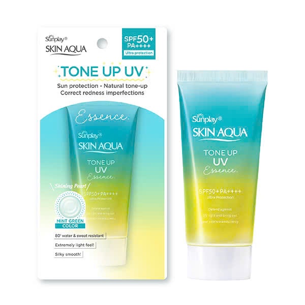 Skin Aqua Tone up UV Essence Kem chống nắng màu Xanh cho da nhạy cảm, Nhật Bản (80g)