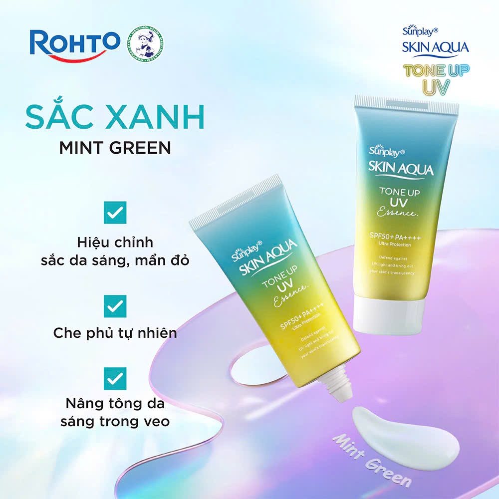 Skin Aqua Tone up UV Essence Kem chống nắng màu Xanh cho da nhạy cảm, Nhật Bản (80g)