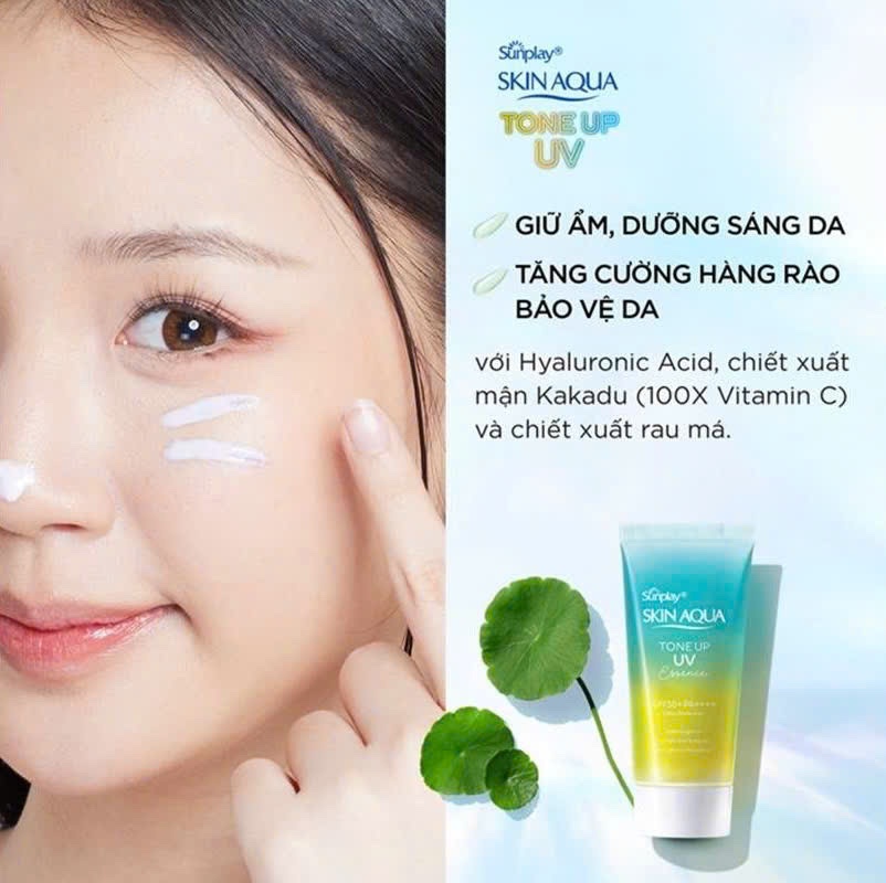 Skin Aqua Tone up UV Essence Kem chống nắng màu Xanh cho da nhạy cảm, Nhật Bản (80g)