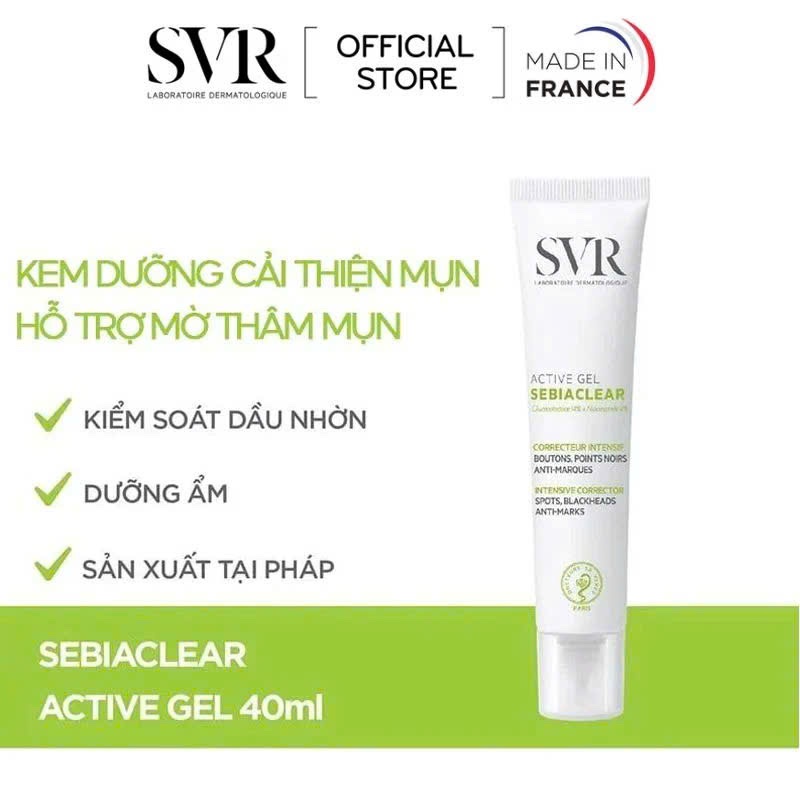 vSVR Active Gel Sebiarclear Kem dưỡng giảm mụn, Pháp (40ml)