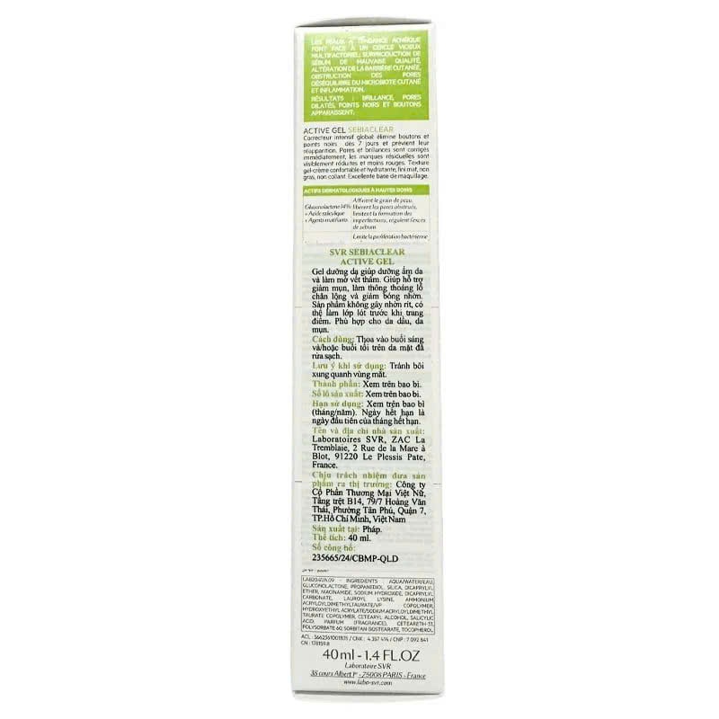 vSVR Active Gel Sebiarclear Kem dưỡng giảm mụn, Pháp (40ml)