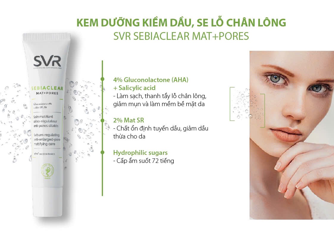 SVR Mat+Pores Sebiarclear Kem dưỡng kiềm dầu, Pháp (40ml)