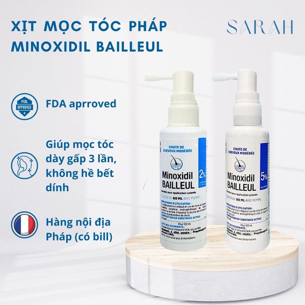 Minoxidil Bailleul 2% Xịt mọc tóc, Pháp (60ml)