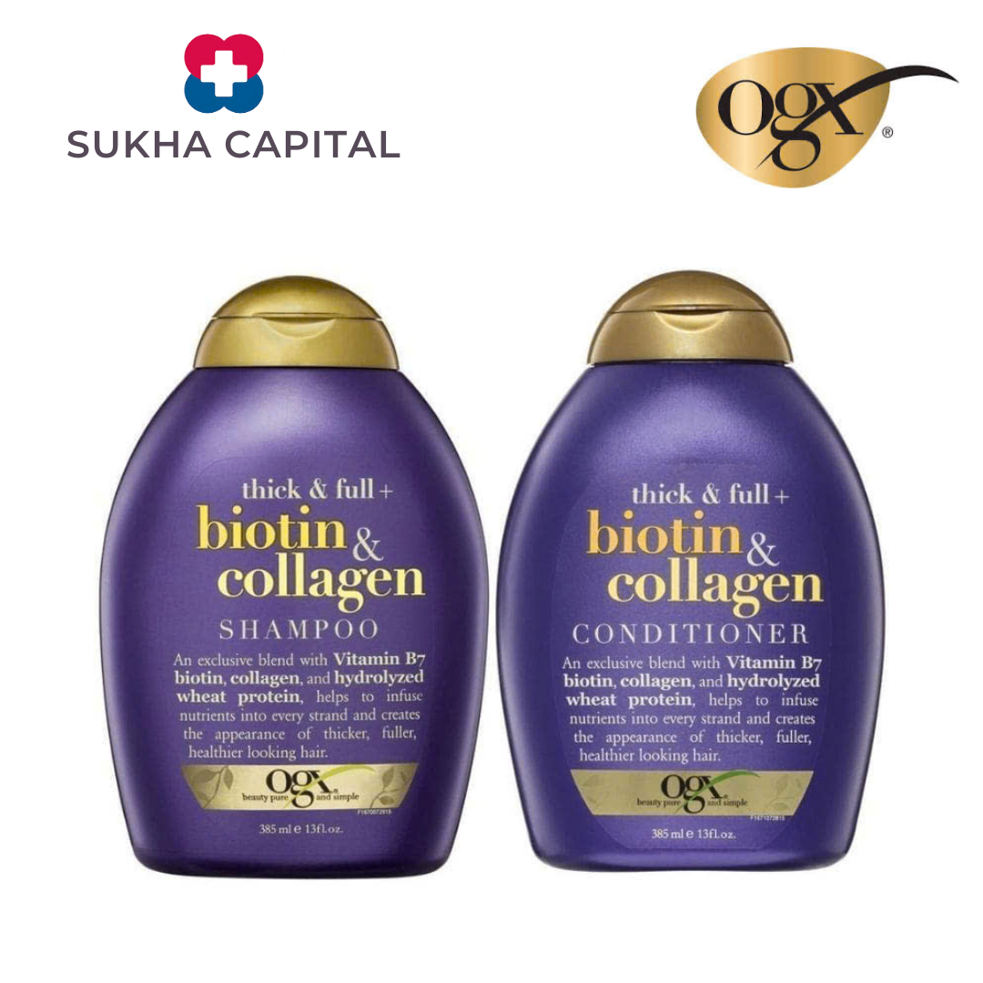 OGX Biotin & Collagen Cặp dầu gội, xả tím phục hồi hư tổn, chống rụng tóc, Mỹ hoăc Úc (2x385ml)