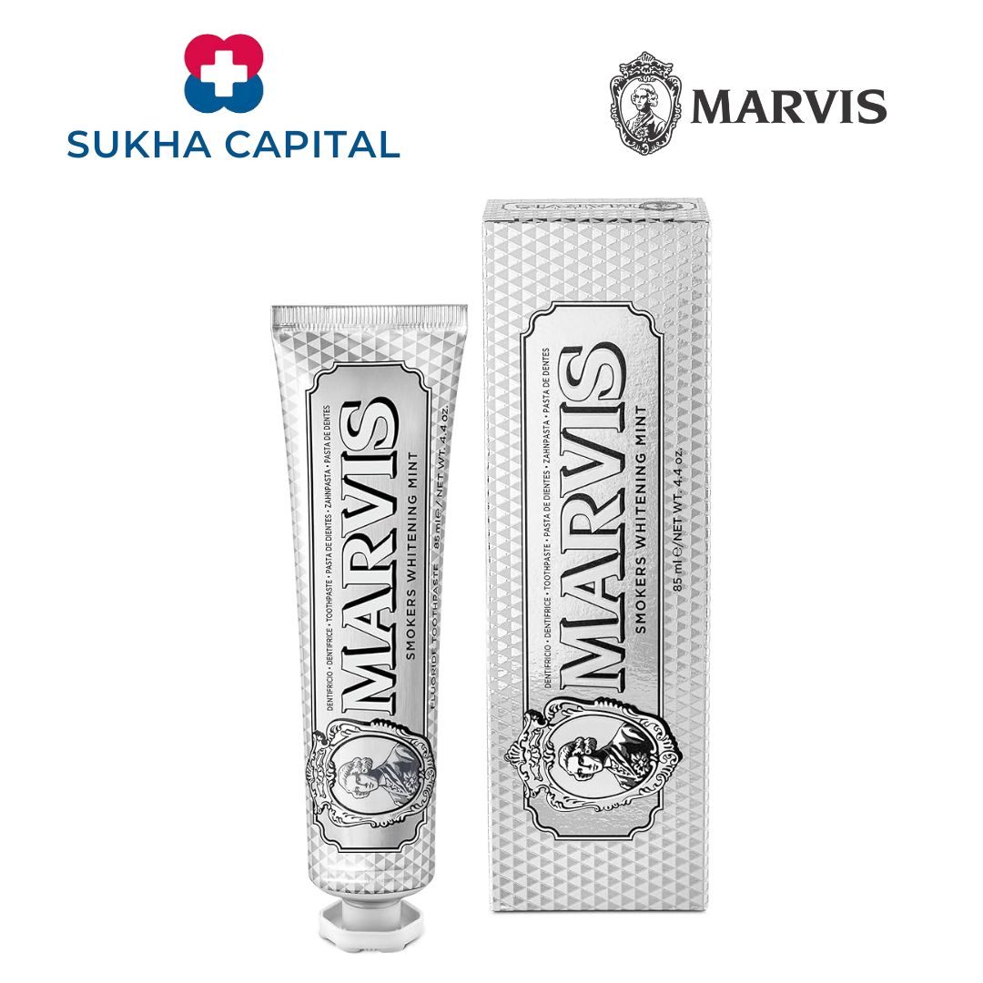 Marvis Smoker Whitening Mint toothpaste Kem đánh răng hương bạc hà, Ý (85ml màu trắng bạc)