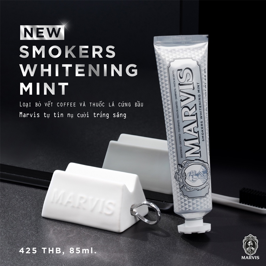 Marvis Smoker Whitening Mint toothpaste Kem đánh răng hương bạc hà, Ý (85ml màu trắng bạc)