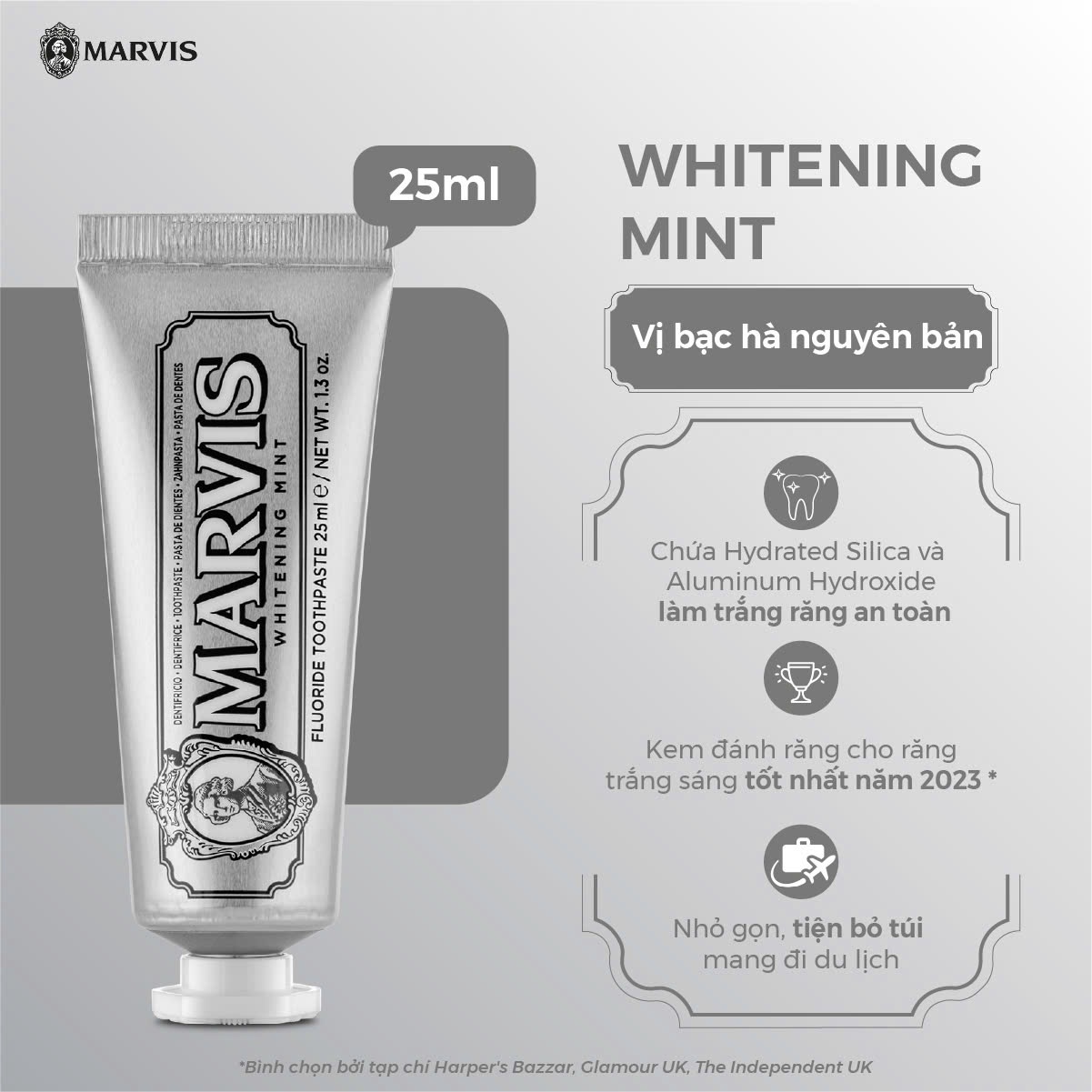 Marvis Whitening Mint Kem đánh răng, Ý (25ml màu trắng)