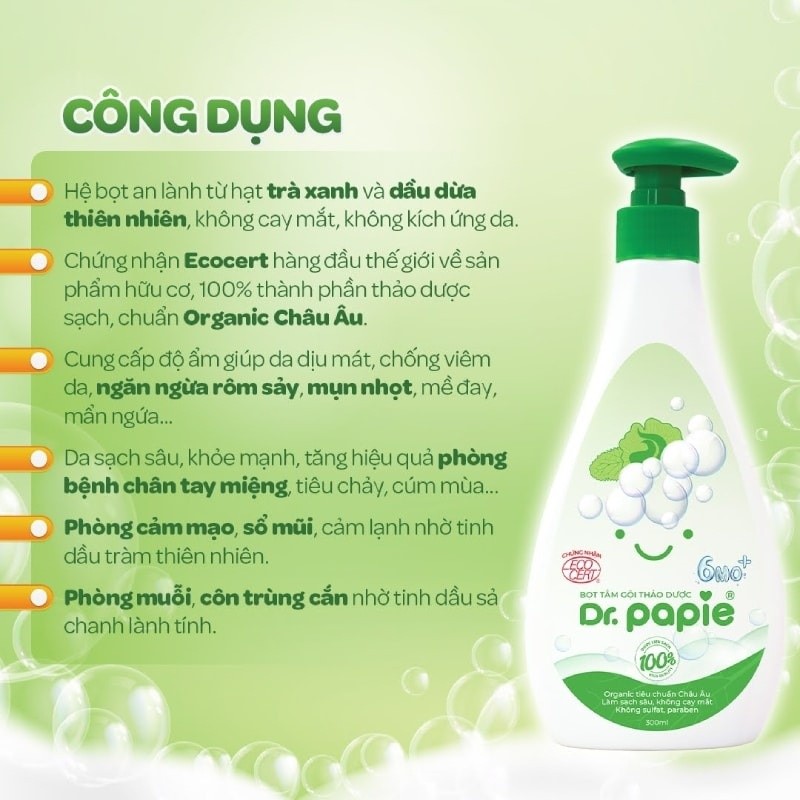 Dr. Papie Nước tắm gội thảo dược cho trẻ 0-3 tuổi, Việt Nam (230ml)