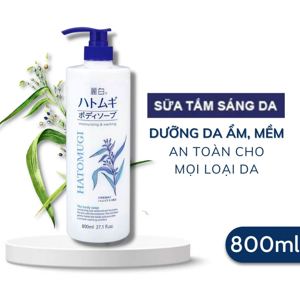 Hatomugi Moisturizing & Washing sữa tắm trắng da ý dĩ màu trắng, Nhật bản (800ml)
