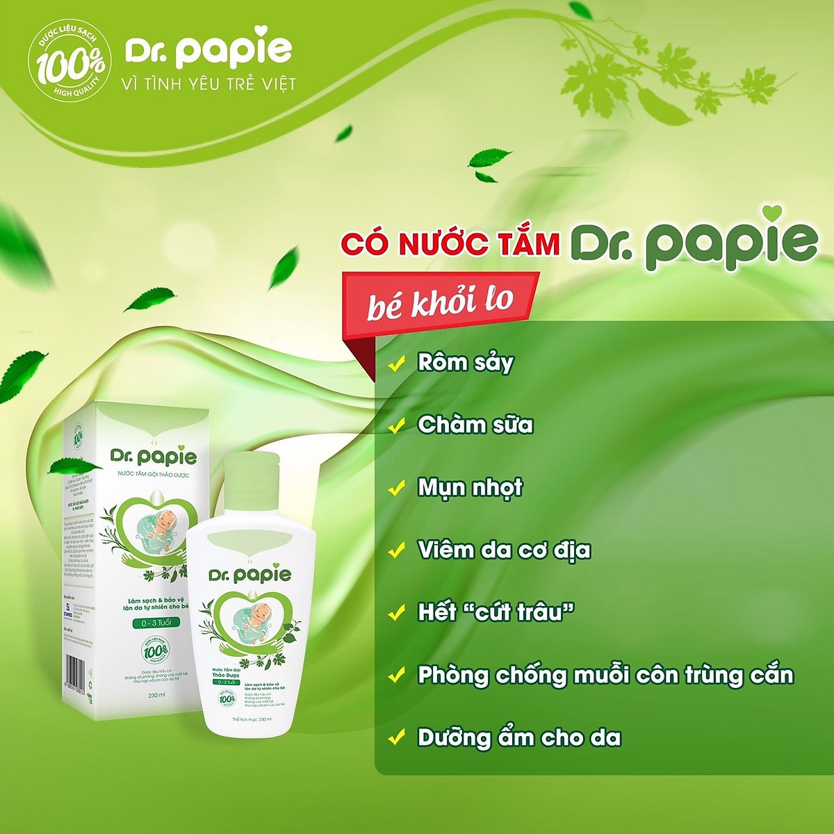 Dr. Papie Nước tắm gội thảo dược cho trẻ 0-3 tuổi, Việt Nam (230ml)