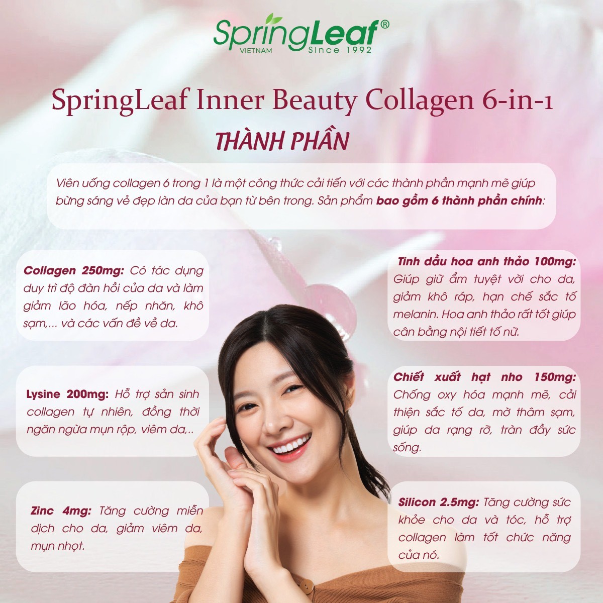 SpringLeaf Inner Beauty Collagen 6in1 Viên collagen cao cấp 6 chức năng Úc (90v)