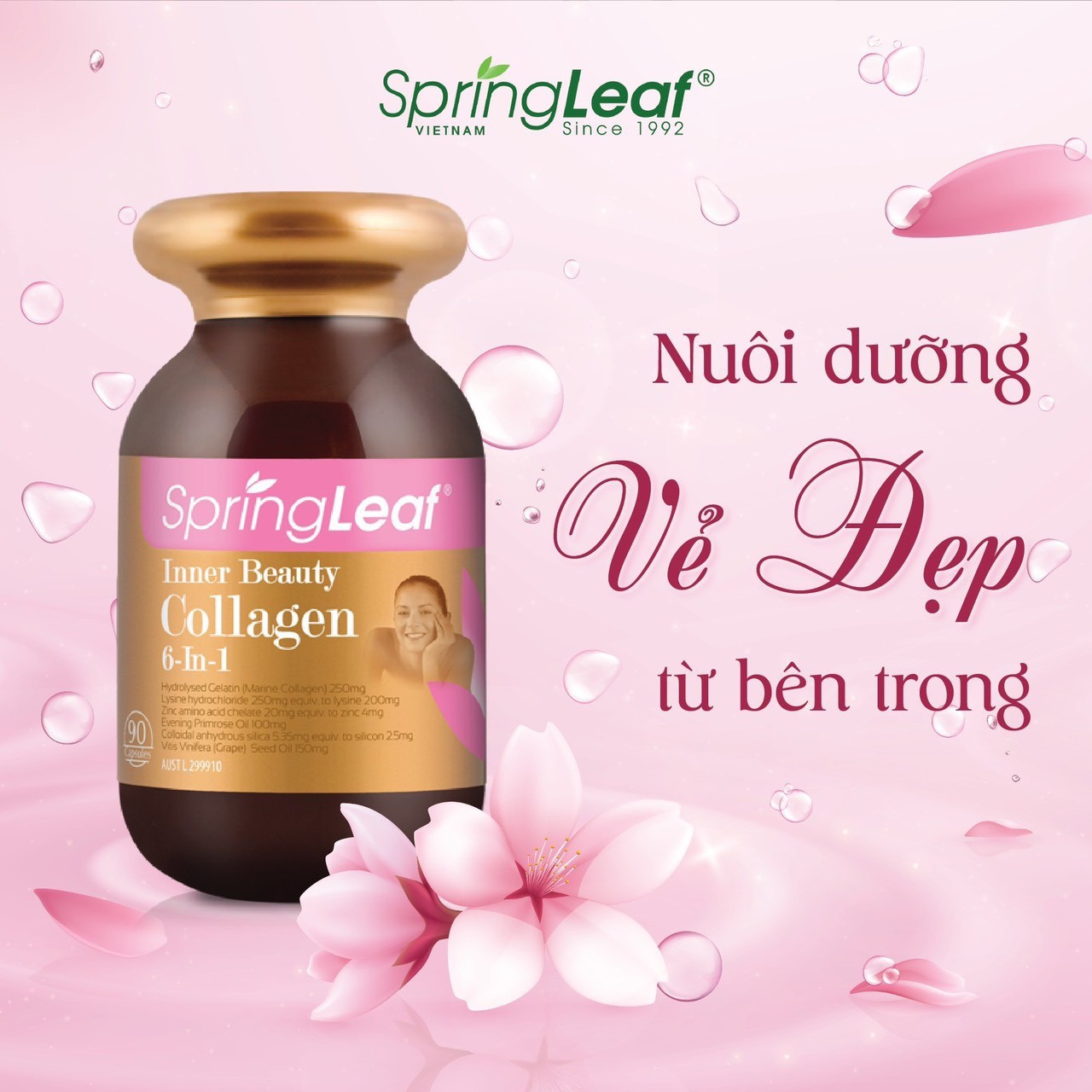 SpringLeaf Inner Beauty Collagen 6in1 Viên collagen cao cấp 6 chức năng Úc (90v)