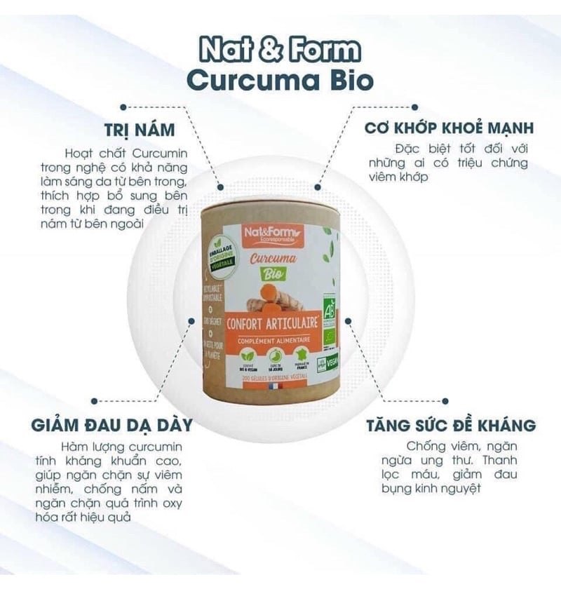 Nat&Form Curcuma Pipérine Viên tinh nghệ và tiêu đen, Pháp (200v)
