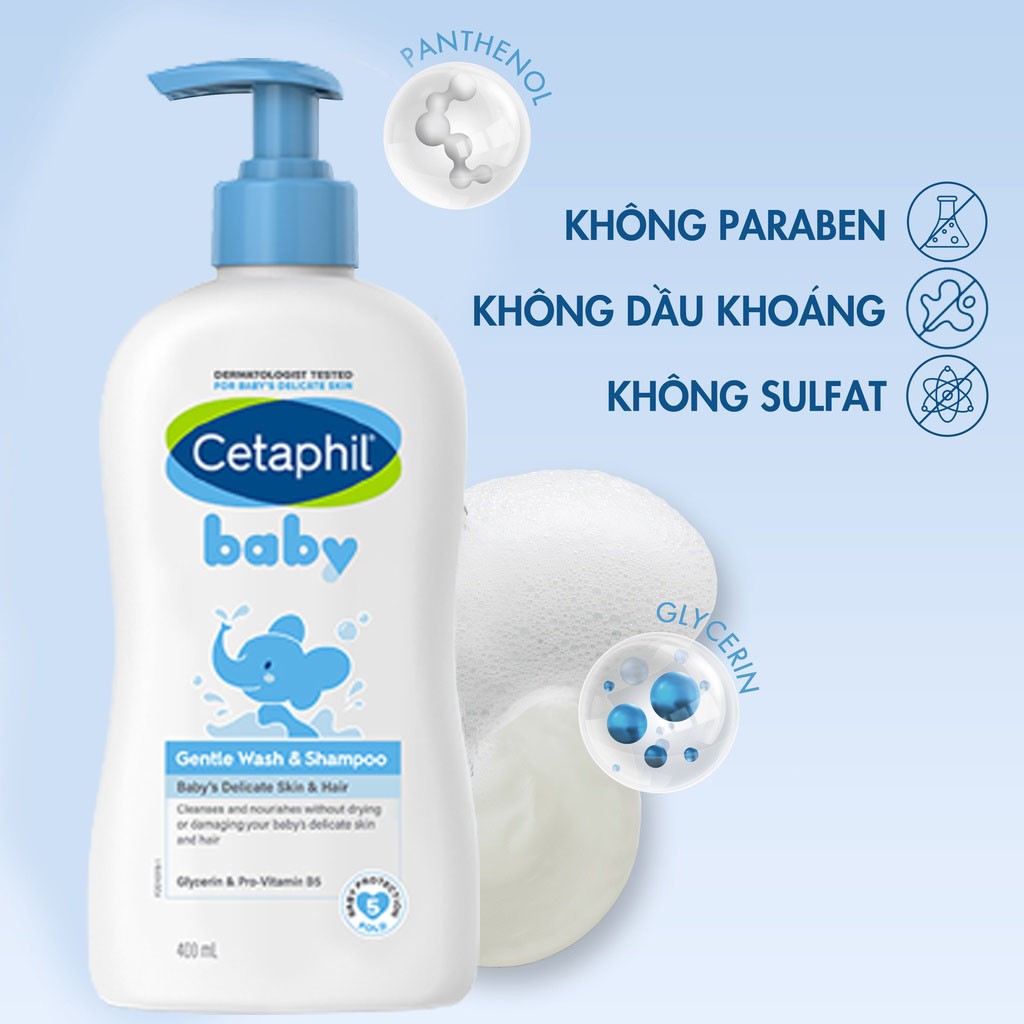 Cetaphil Baby Wash & Shampoo Sữa tắm gội dịu mát cho trẻ em Úc (400ml)