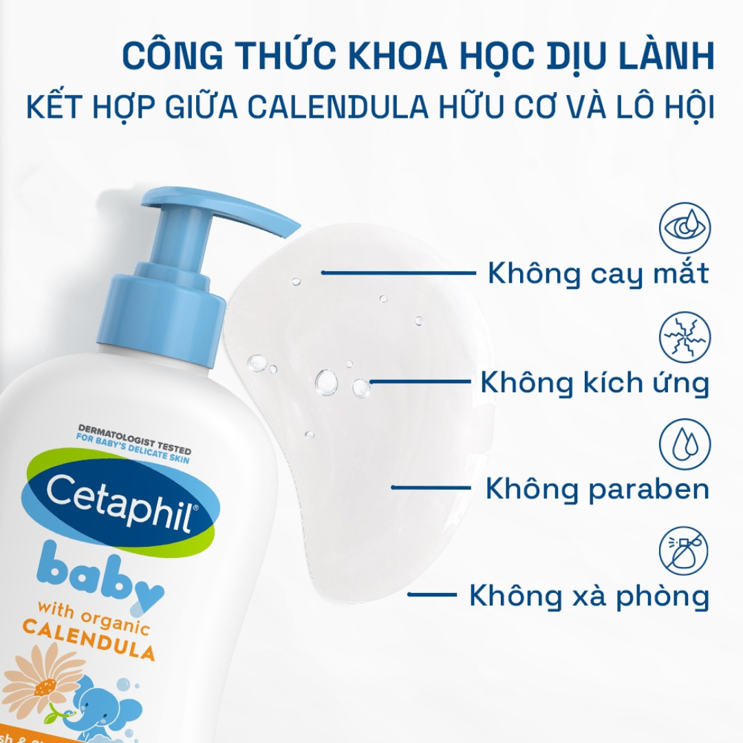 Cetaphil Baby Wash & Shampoo Sữa tắm gội dịu mát Hoa Cúc cho trẻ em Úc (400ml)
