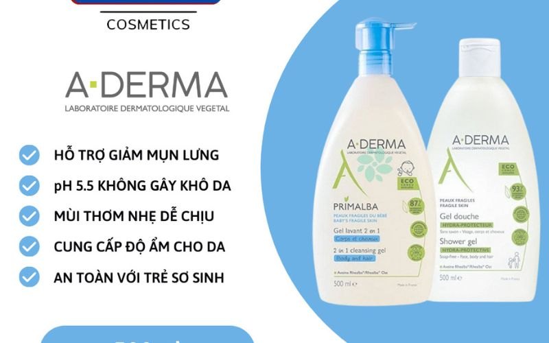 Aderma Sữa tắm giảm mụn lưng cho bé, Pháp (750ml vòi)