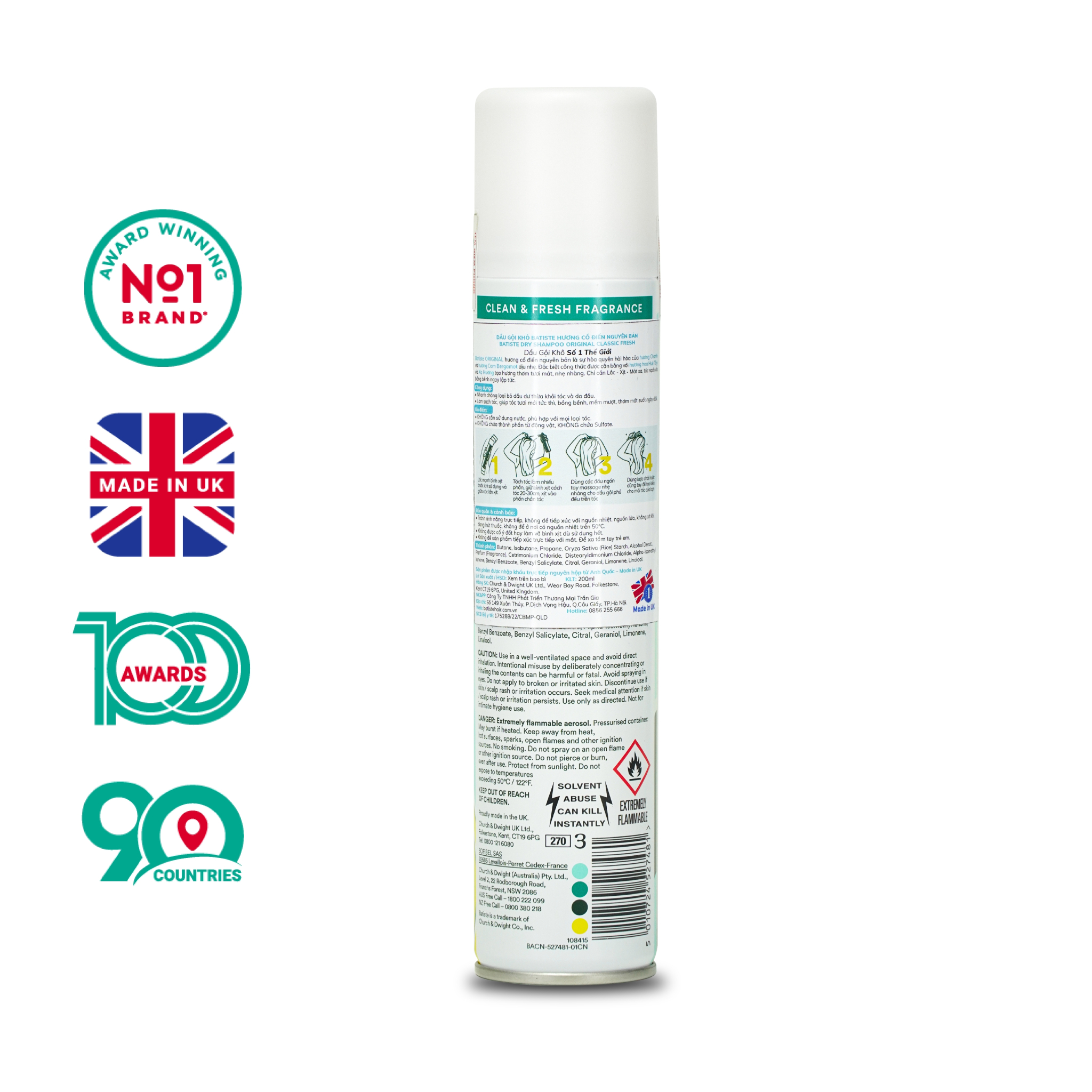 Batiste Dry Shampoo Dầu gội đầu khô Original UK (200ml)