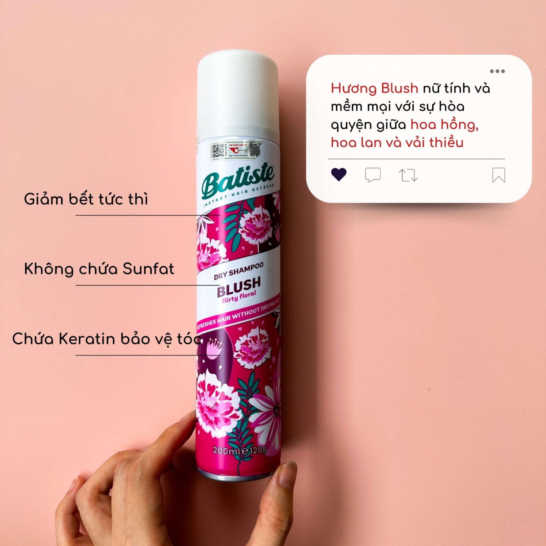 Batiste Dry Shampoo Dầu gội đầu khô Blush UK (200ml)