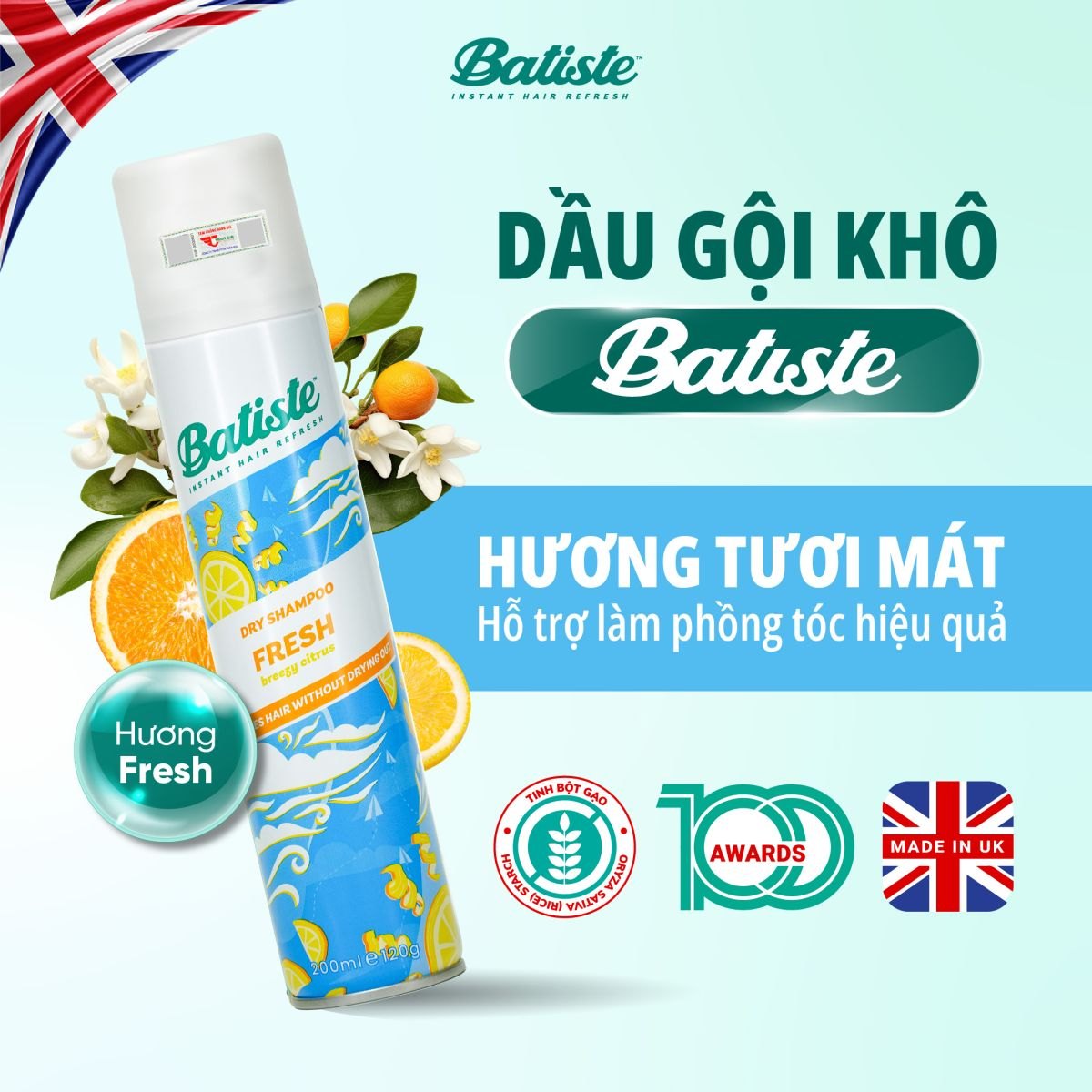 Batiste Dry Shampoo Dầu gội đầu khô Fresh UK (200ml)