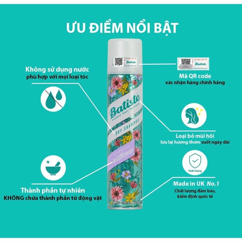 Batiste Dry Shampoo Dầu gội đầu khô Original UK (200ml)