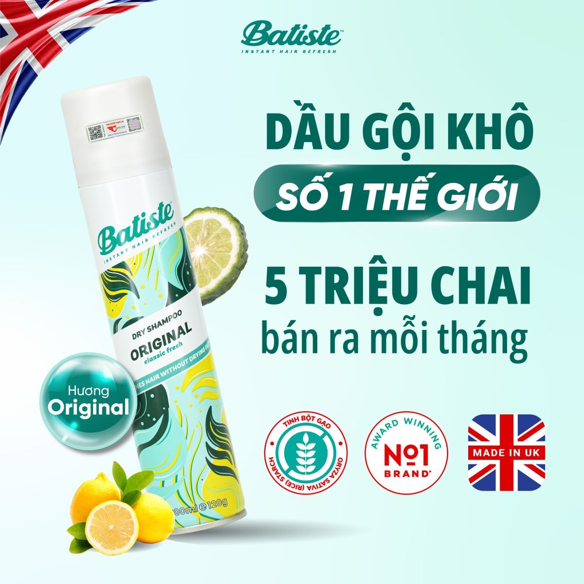 Batiste Dry Shampoo Dầu gội đầu khô Original UK (200ml)