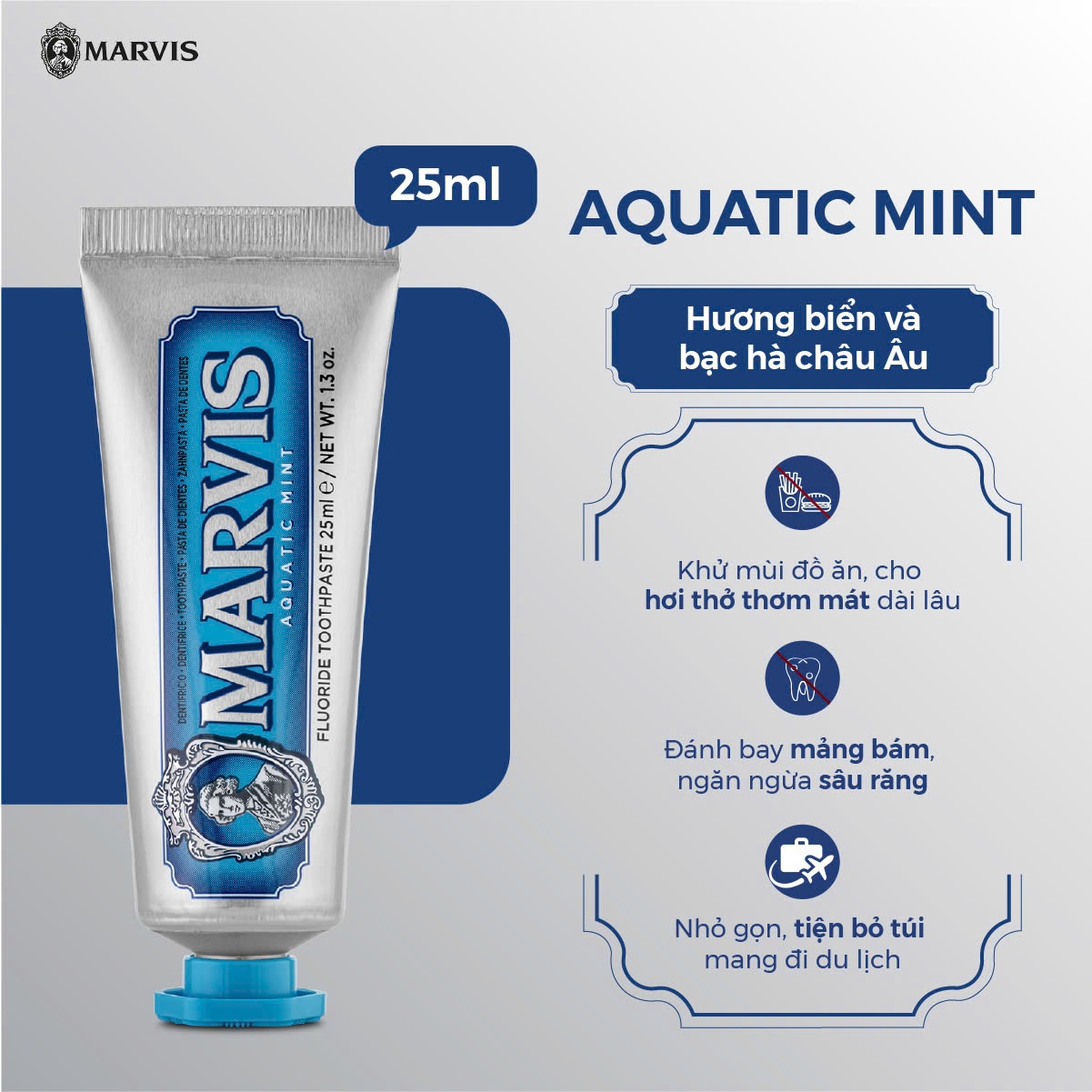 Marvis Aquatic Mint F Kem đánh răng, Ý (25ml màu xanh dương)