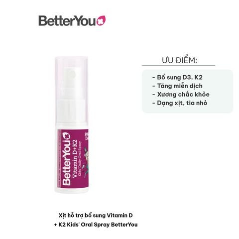 BetterYou Vitamin D+K2 Kids' Daily Oral Spray Vitamin D+K2 dạng xịt, UK (15ml)