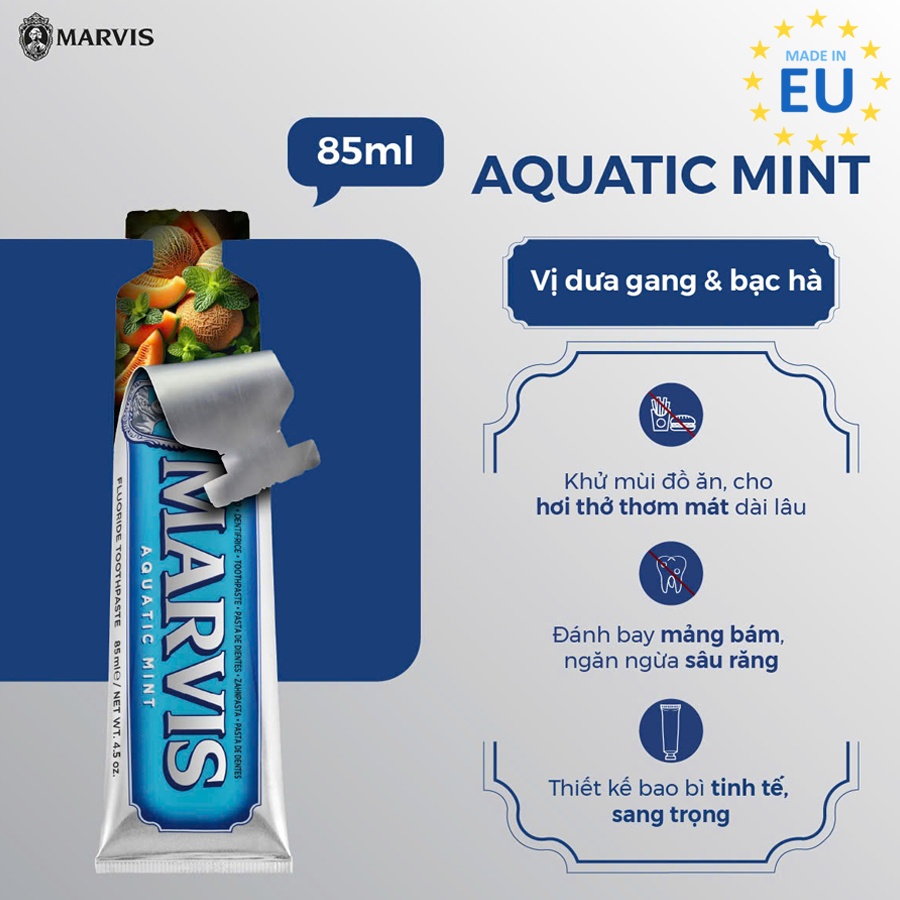 Marvis Aquatic Mint F Kem đánh răng, Ý (25ml màu xanh dương)