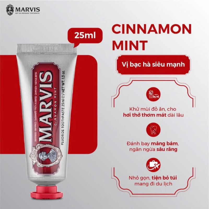 Marvis Cinnamon Mint F Kem đánh răng, Ý (25ml màu đỏ)