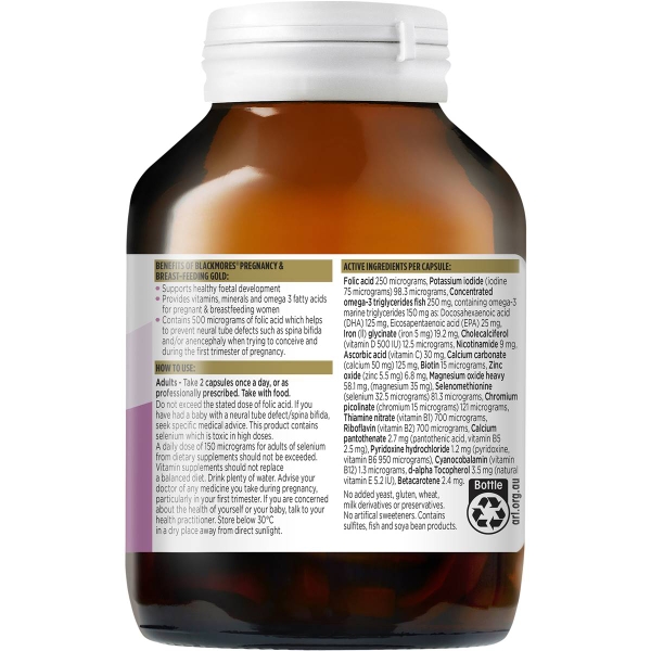 Blackmores Pregnancy and Breast-Feeding Gold Vitamin tổng hợp bầu bú Úc (60v lọ thuy tinh)