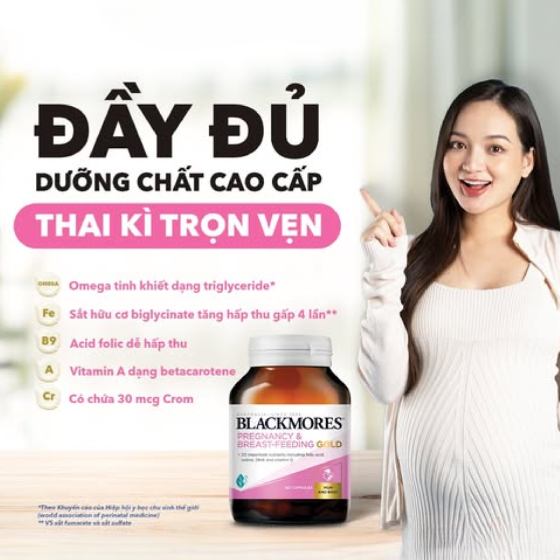 Blackmores Pregnancy and Breast-Feeding Gold Vitamin tổng hợp bầu bú Úc (60v lọ thuy tinh)