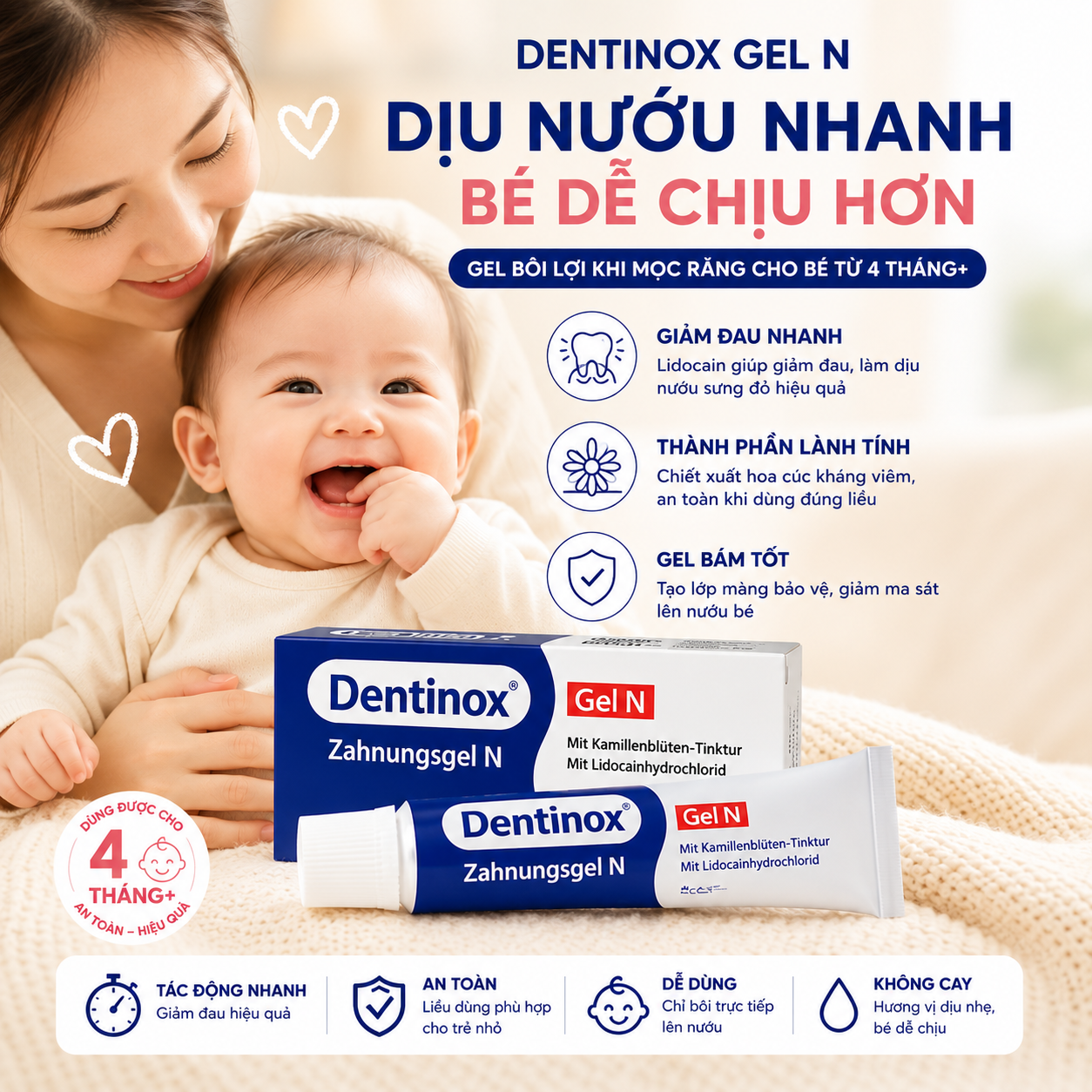Dentinox-Gel N Zahnungshilfe Gel bôi răng lợi Đức (10g)