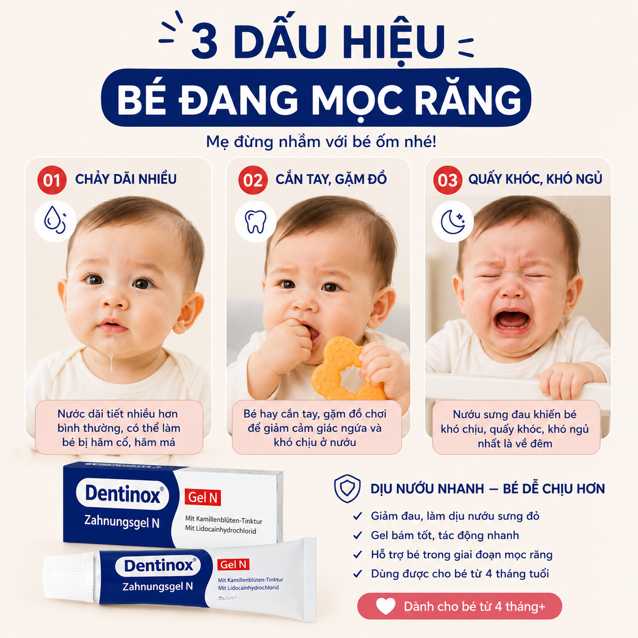 Dentinox-Gel N Zahnungshilfe Gel bôi răng lợi Đức (10g)