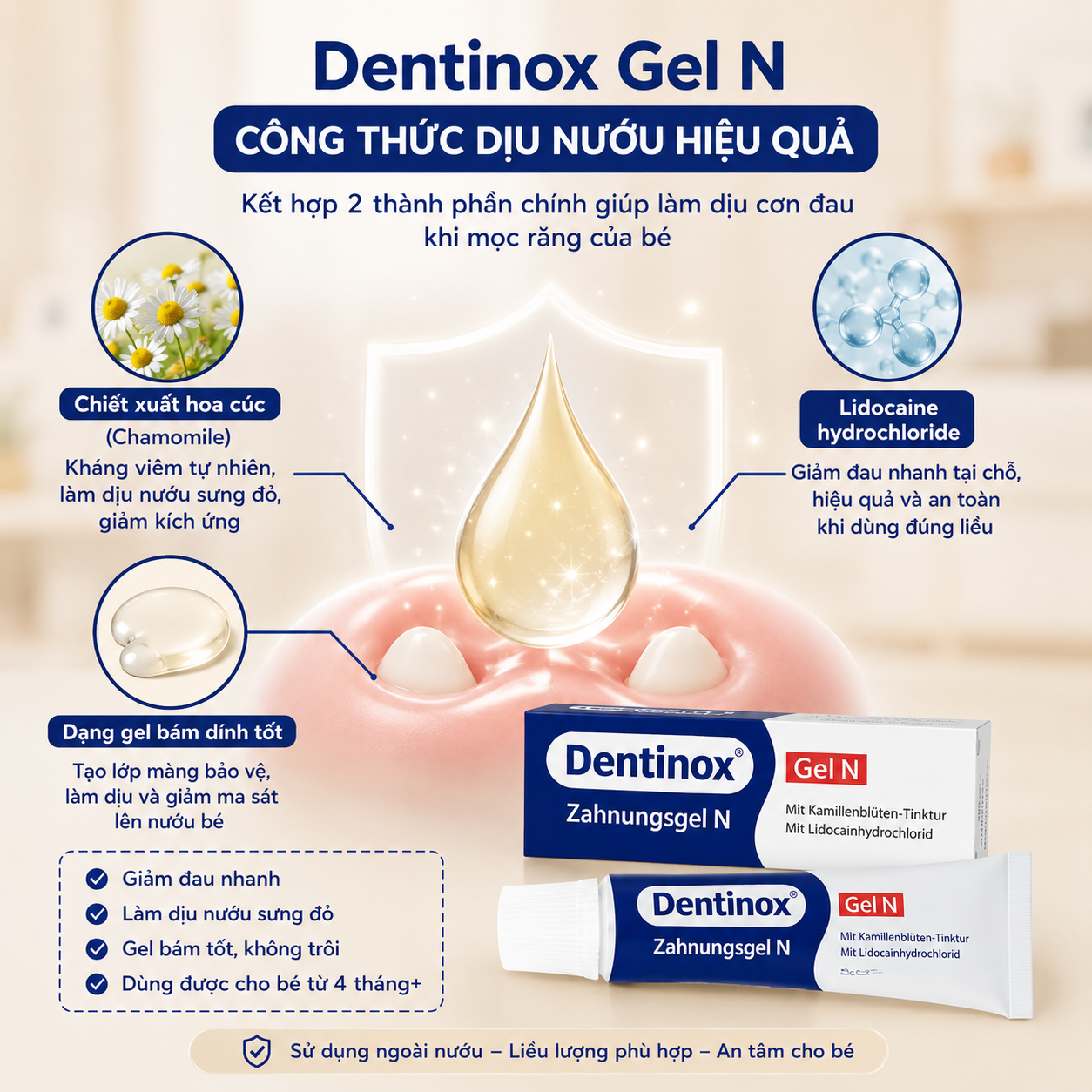 Dentinox-Gel N Zahnungshilfe Gel bôi răng lợi Đức (10g)