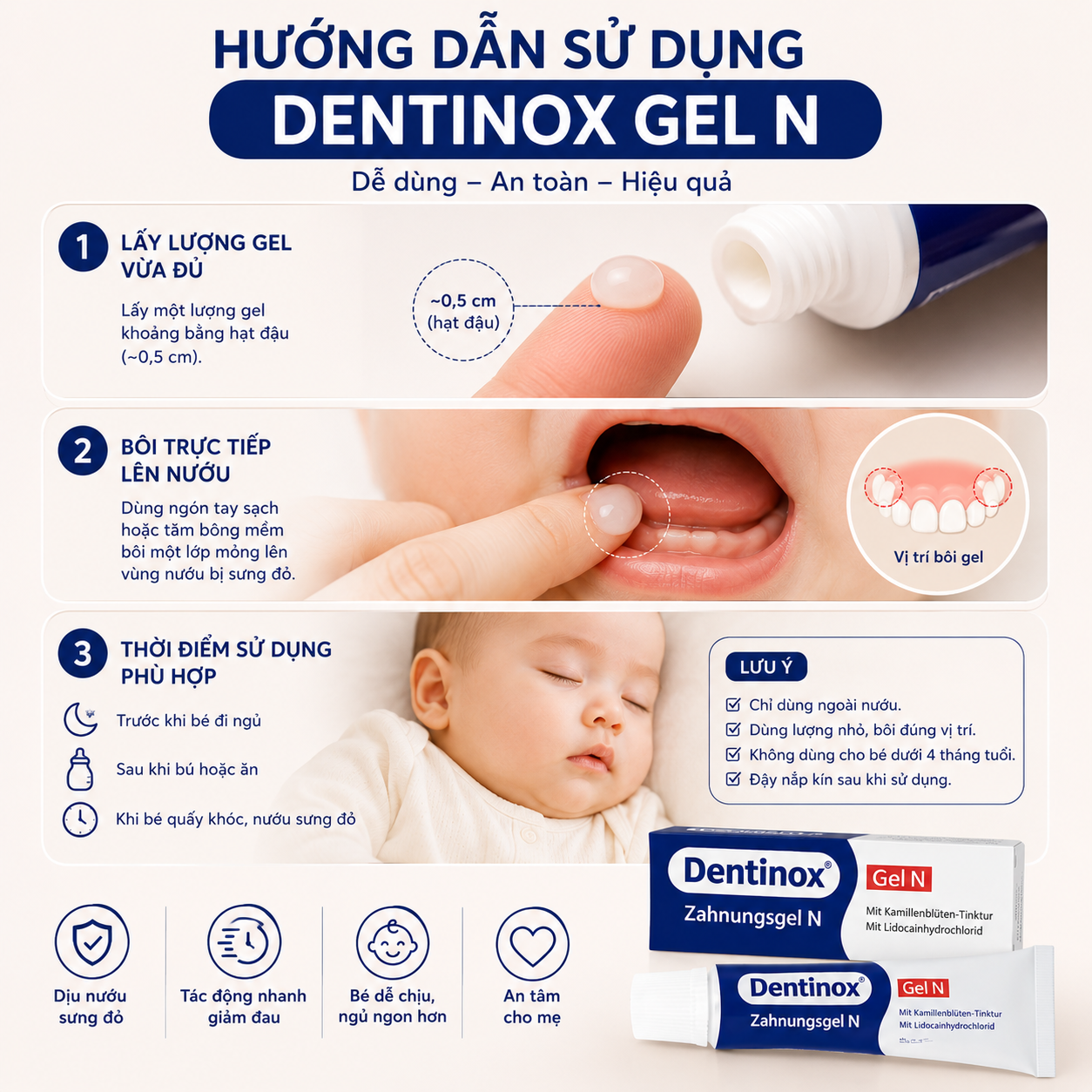 Dentinox-Gel N Zahnungshilfe Gel bôi răng lợi Đức (10g)