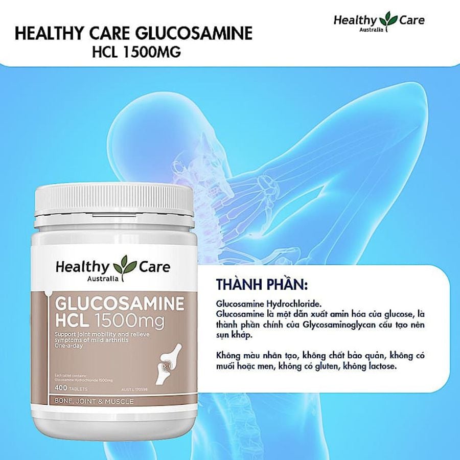 Healthy Care Glucosamine HCL 1500mg Viên uống bổ khớp Úc (400v)
