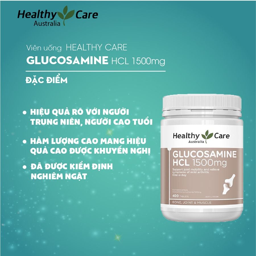 Healthy Care Glucosamine HCL 1500mg Viên uống bổ khớp Úc (400v)